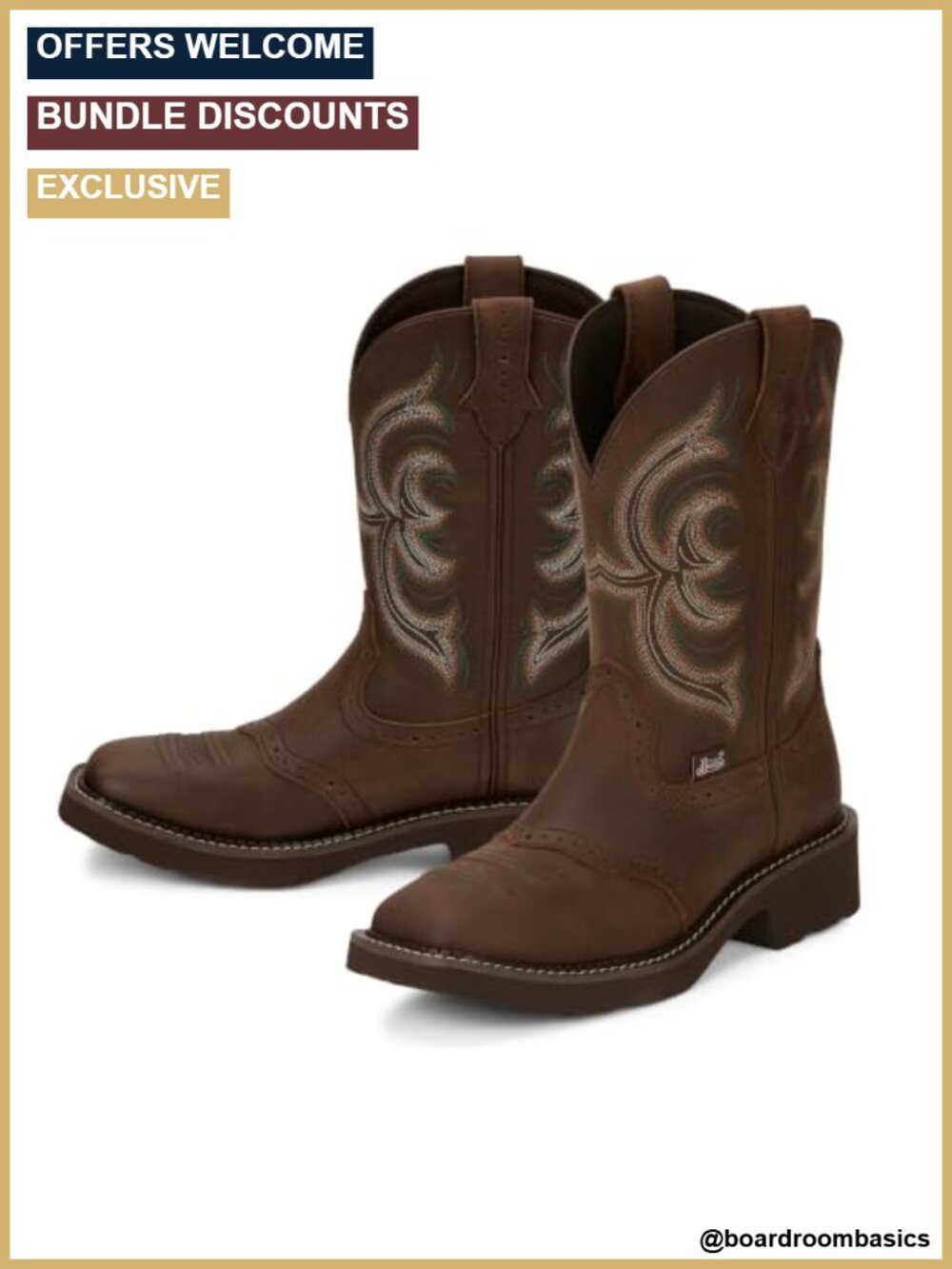 Western Cowgirl Boots Distressed Leather Square Toe 11-Inch Shaft